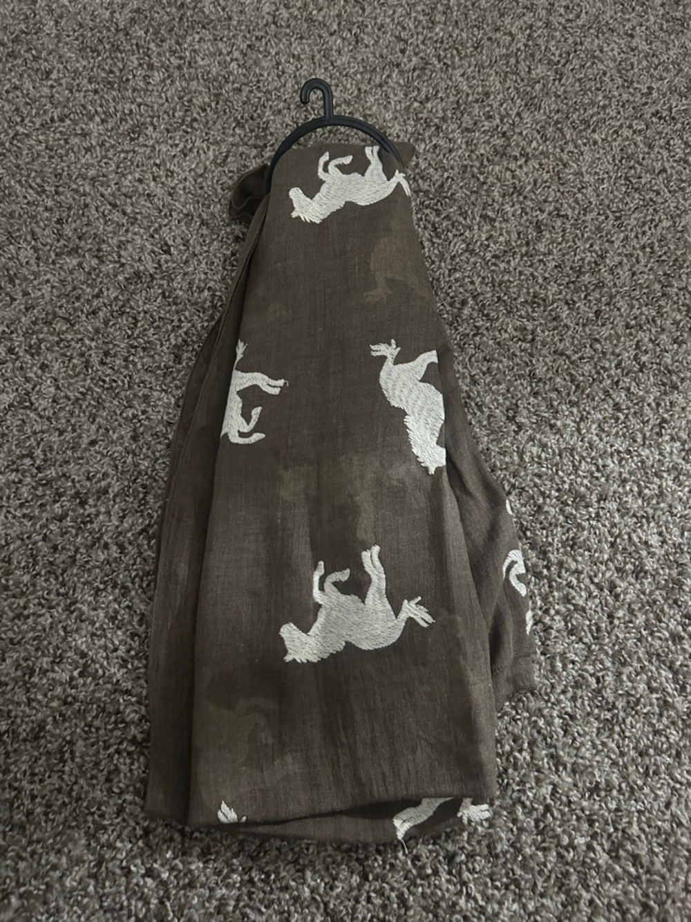 Women's Brown Scarf with White Horse Motif